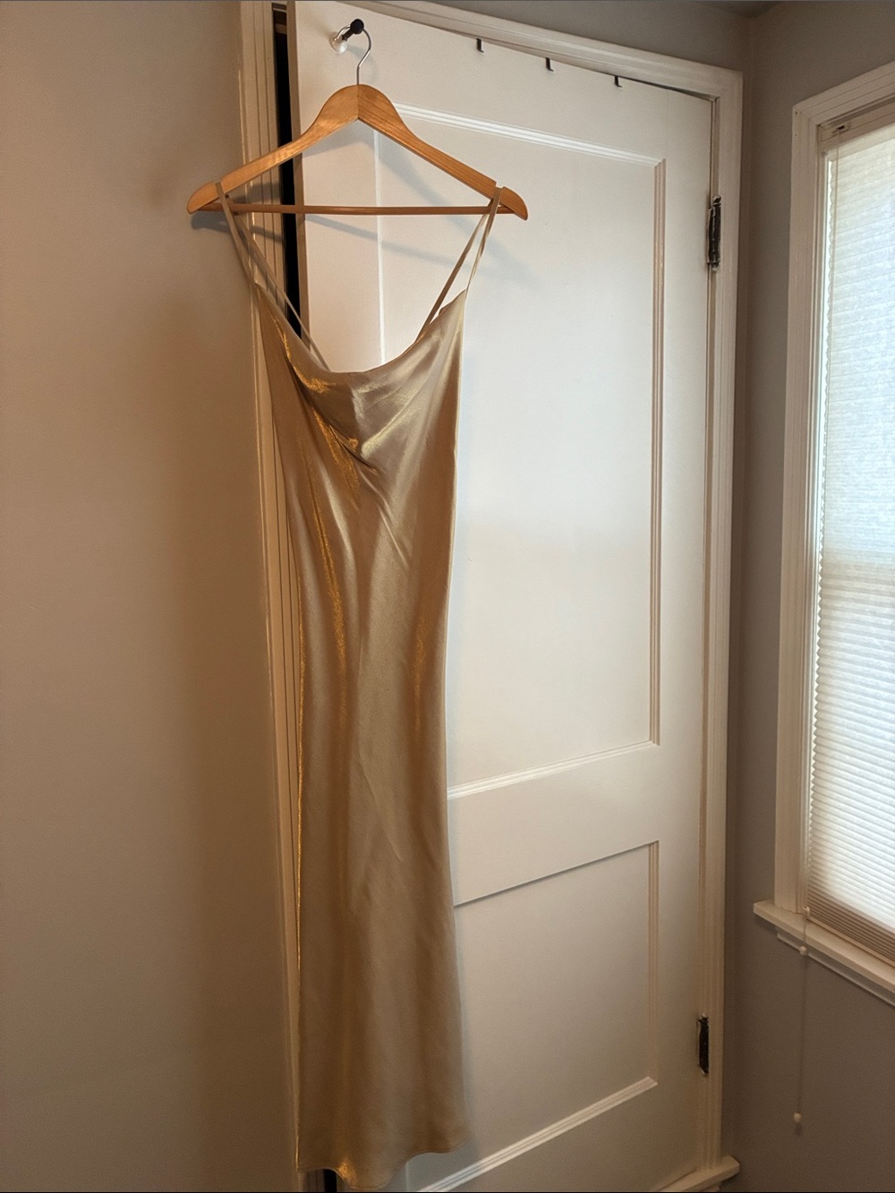 Satin Slip Maxi Dress in Light Gold